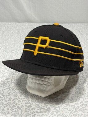 New Era 59Fifty Pittsburgh Pirates 3 Striped Fitted Cap Hat Size 7 Black Yellow